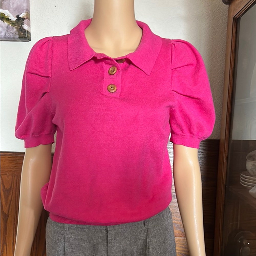 THML Pink Puff Sleeve Polo Shirt